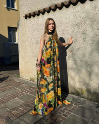 Golden Garden Halter Dress
