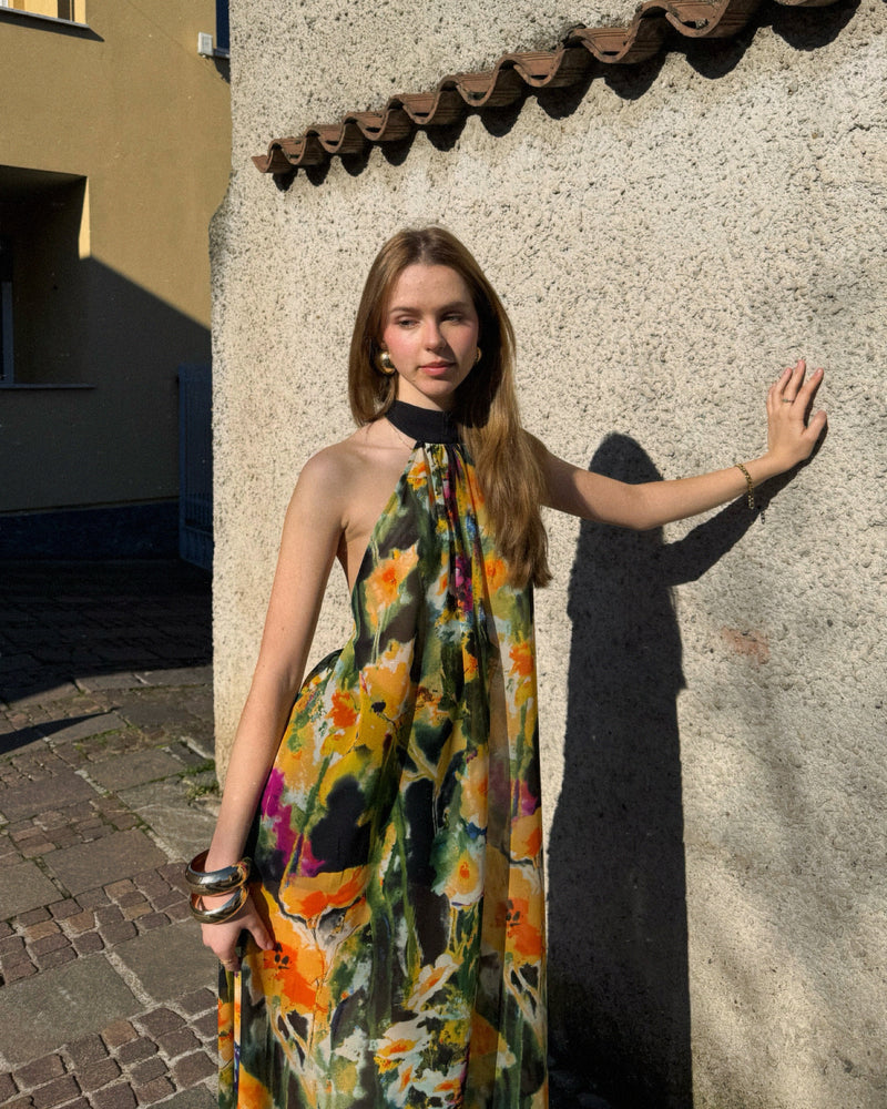 Golden Garden Halter Dress